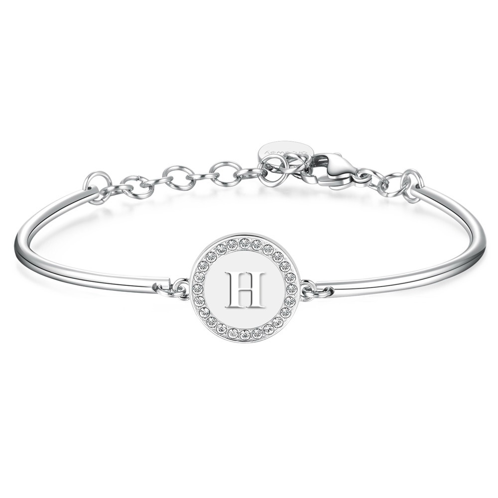 Chic Silver Bracelet “H” initial with Swarovski Elements Crystal Detailing